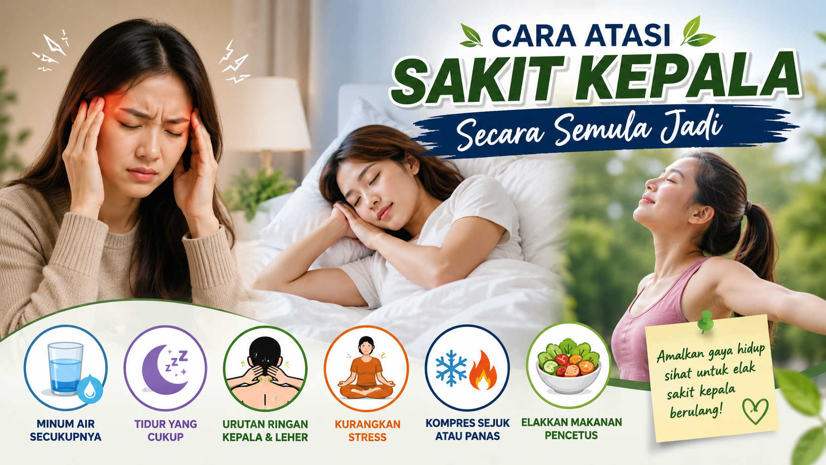 Cara Atasi Sakit Kepala Secara Semula Jadi (Tanpa Ubat)